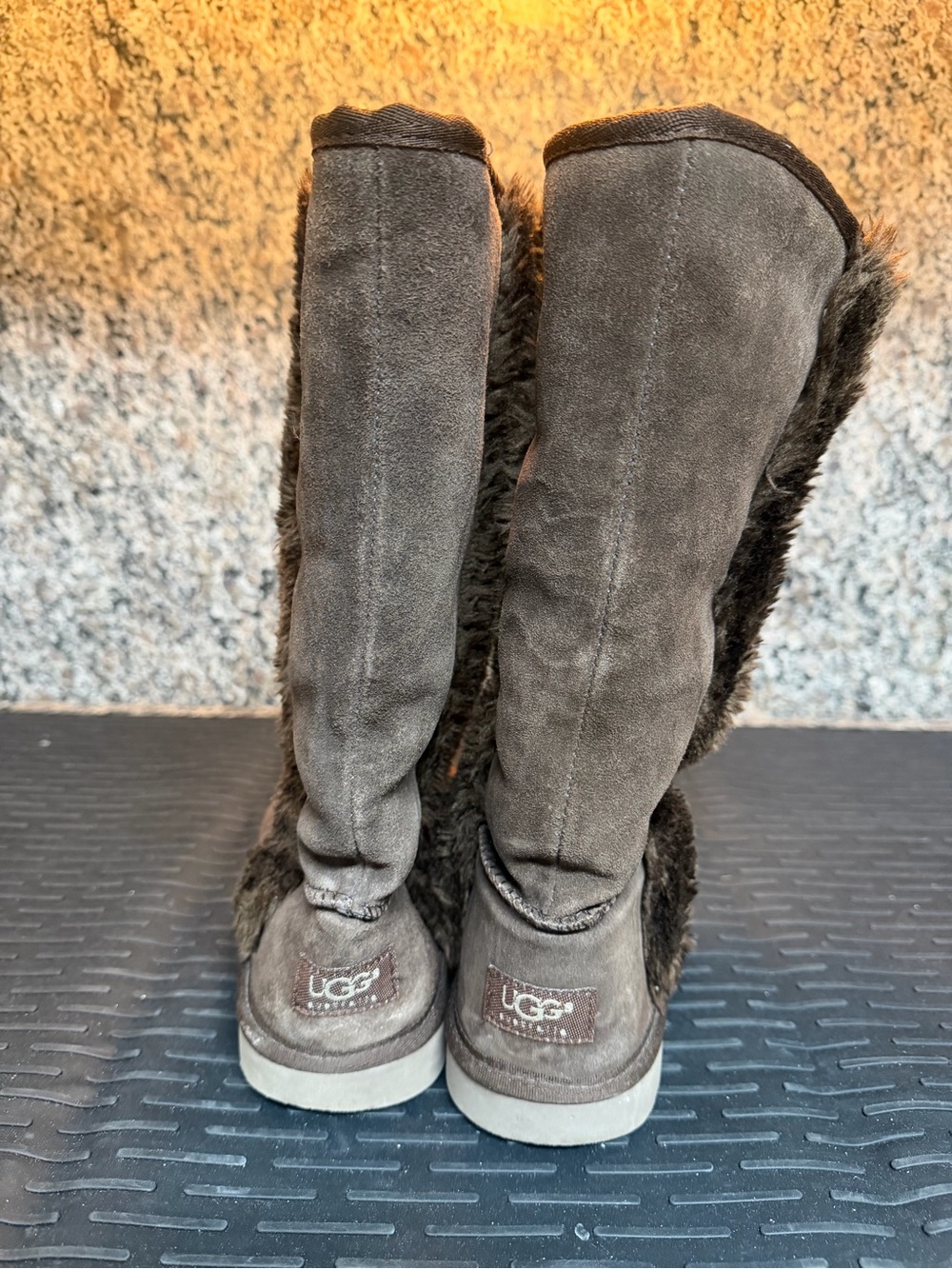 UGG Tall Suede Winter Boots with Faux Fur Trim - Brown - Picture 3 of 5